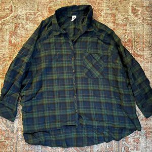Shop Impressions Boutique Blue + Green Plaid Hi-Lo Button Down